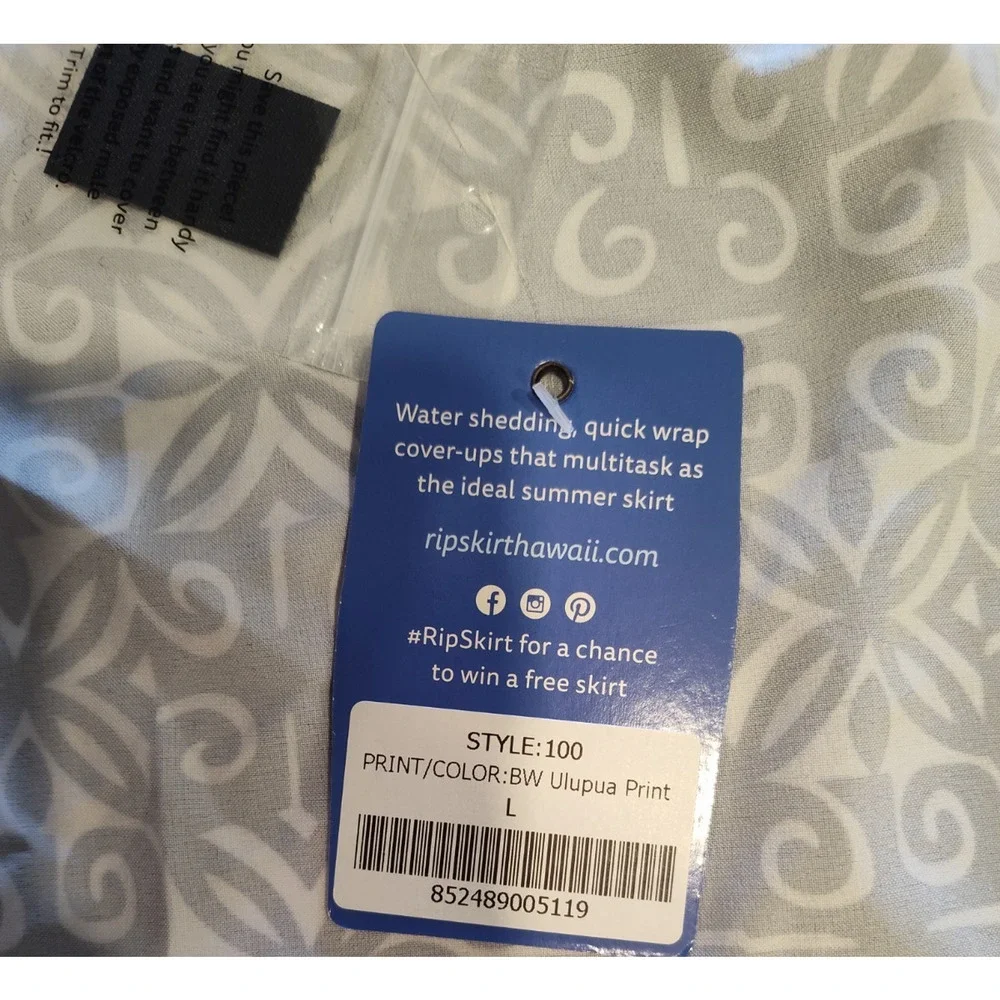 RipSkirt‎ Hawaii Black/White Ulupa Print Women's Wrap Skirt Size Large